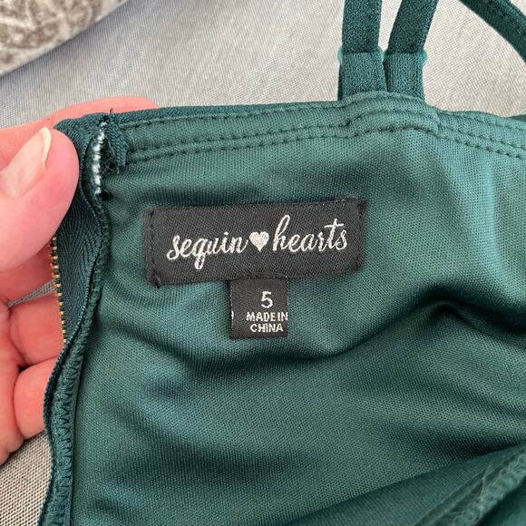 Sequin Hearts Green Scuba Strappy Asymmetric Mini Sheath Dress Junior 5 NWT - Picture 4 of 15